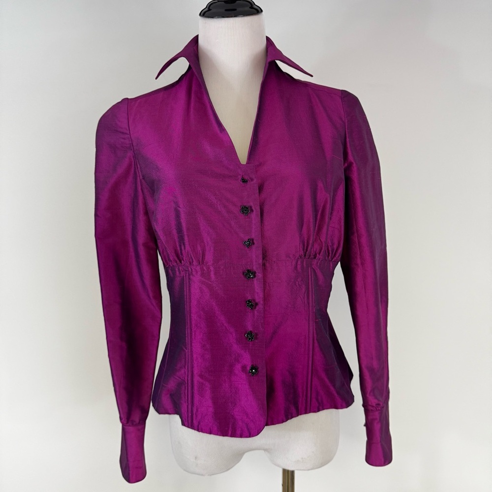 SHANI‎ Stand Collar Silk Shantung Blouse Size 10 NWT